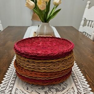 Multi Color Wicker Woven Plate Or Plant Holders - SET OF 11